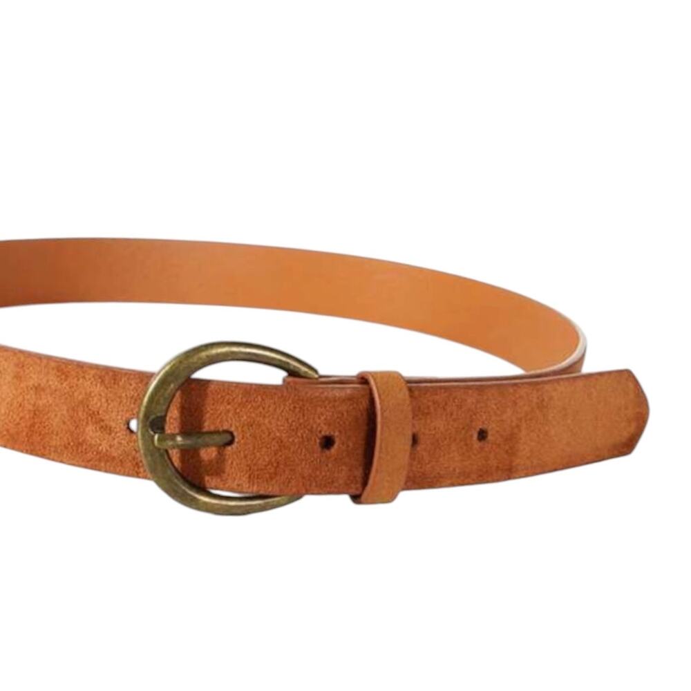 Vintage Inspired Cognac Camel Belt Brass Buckle Minimalist Boho Fits 29–33 Waist - Picture 6 of 6